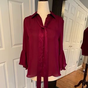 NWT Alice & Olivia Bell-Sleeved Silk Blouse